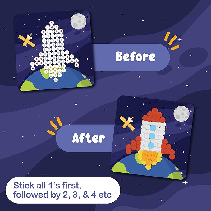 BINCA Dotties Dot Art Activity Kit - Space, 1500+ Stickers, Christmas Stocking Stuffers, Mess-Free Activities, DIY Dot Sticker Art, Kids Travel Activities, Gifts for Boys & Girls Ages 4,5,6,7