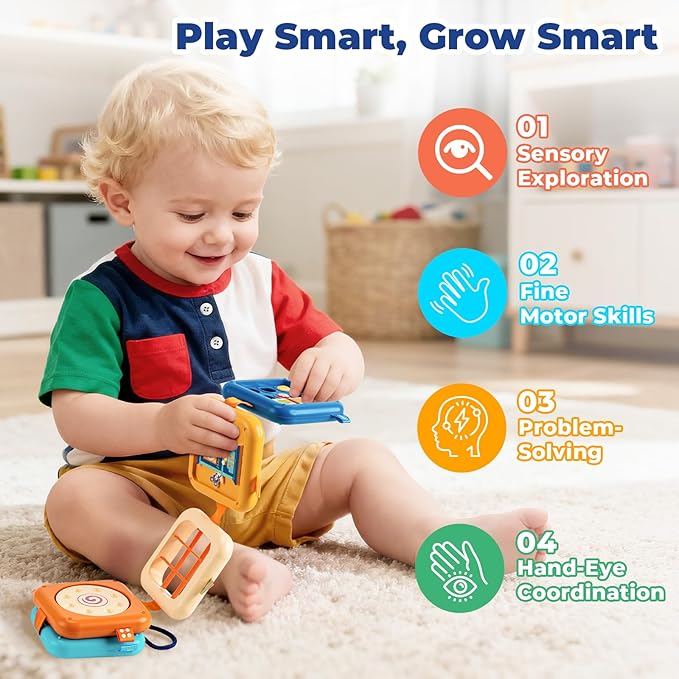 Busy Board for 1 Year Old, Travel Toys for Toddlers 1-3, Montessori Toys for Airplane Car Road Trip Activities| Baby Travel Essential Busy Cube Birthday Gifts for Boys Girls