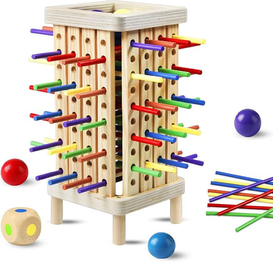 Montessori Game Wooden Board Game, 42 Colorful Wooden Sticks Dice Game Math Learning Toys for 3 4 5 6 Year Olds, Fine Motor Skill Toy for 3+ Year Olds Girls Boys,Family Game Travel Toys Gifts for Kids