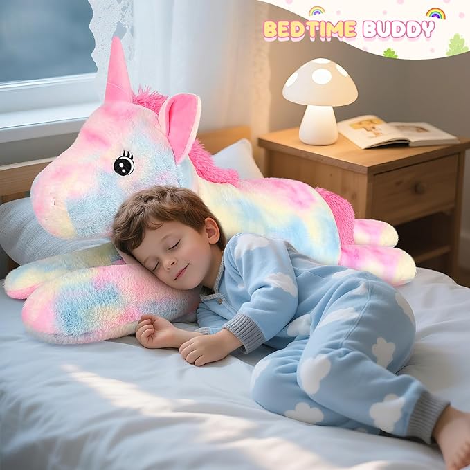 43 inch Giant Unicorn Stuffed Animal, Lifelike Giant Plush Unicorn Toys for Stress Relief & Companion, Soft Big Stuffed Animals, Rainbow Unicorns Big Plushies Gifts for Kids Adults