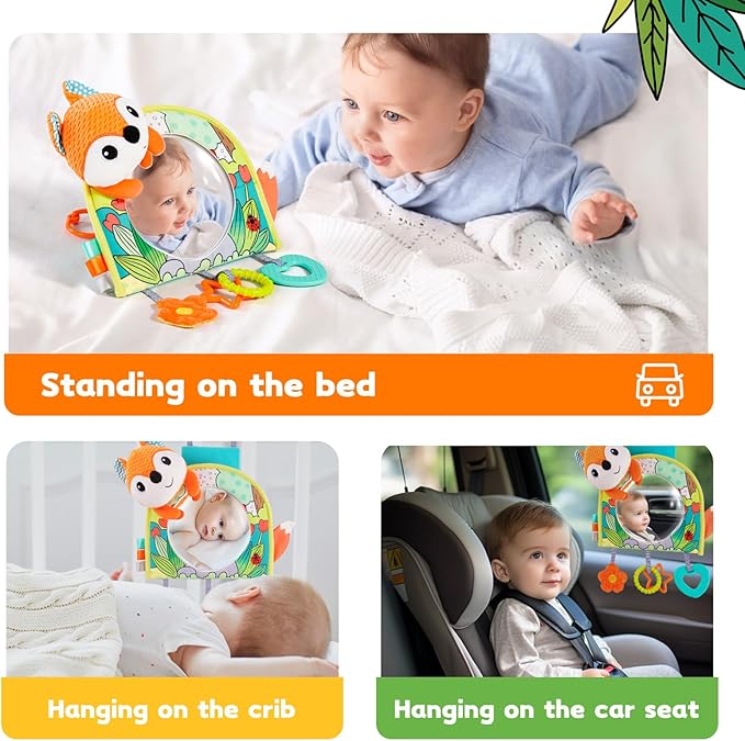 Koty Infant Car Seat Toy - Kick and Play Activity Center with Mirror, Teether and Crinkle Paper, Fun Travel Baby Toy for Rear Car Seat, Easier Drive with Newborns, Babies