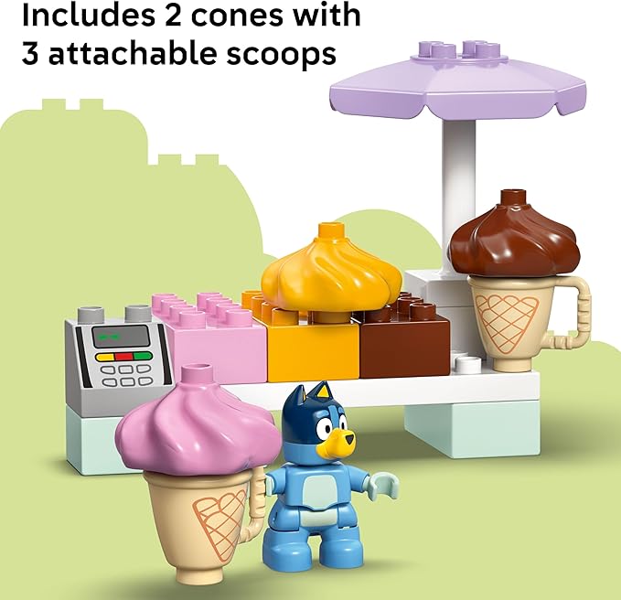 LEGO DUPLO Bluey Ice Cream Trip with Bluey - Toddler Toy for Kids, Boys, and Girls Ages 2+ - Includes Figure and Ice Cream Stand - Sensory Toy for Pretend Play - Preschool Gift Idea - 10458