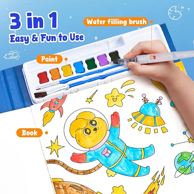 JoyCat Paint with Water Coloring Books for Toddlers, Watercolor Painting Sets for Kids Ages 3-5 4-8, Arts and Crafts Drawing Activities Toy Birthday Gift for Boys Girls (Space)