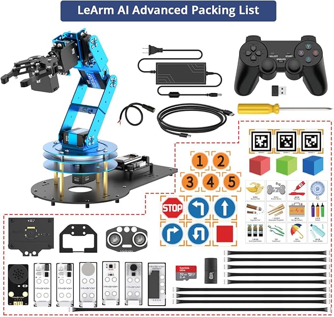 Robotic Arm for Arduino AI Vision & Voice Interaction 6DOF Serial Bus Servo Smart Robot Arm, STEM Project Educational Robot & Engineering Kits, Science/Coding/Programming Set, LeArm AI Advanced Kit