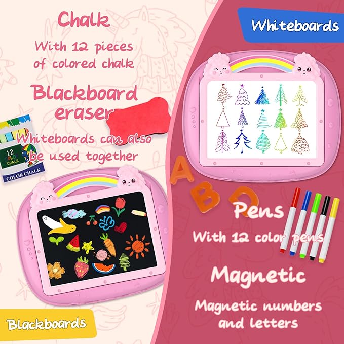 Unicorn Gift for 1-2 Years Old Girl, Magnetic Drawing Board with Magnetic Letters and Numbers, Portable Toddler Educational Toy, Birthday for 1-2 Years Old Girl (Pink)