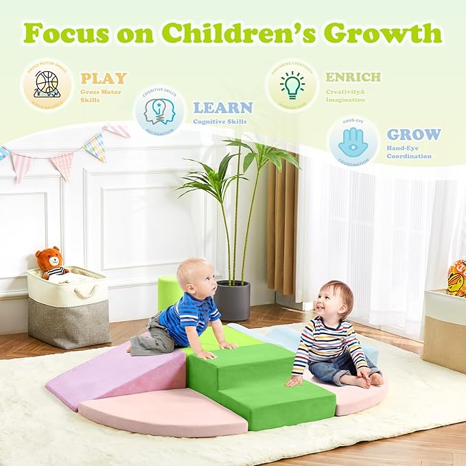 QUCHI Climbing Toys for Toddlers, Toddler Climbing Toys Indoor, 7-Piece Soft Foam Climbing Blocks Set, Toddler Playtime Corner Climber Indoor Foam Play Gym for Climbing Crawling and Sliding