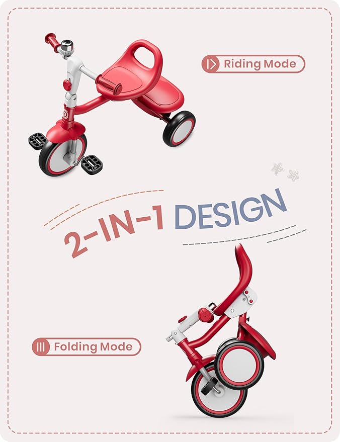 besrey Toddler Tricycle with Bell, Kids Tricycle Age 18 Months to 5 Years, Kids Trike, Toddler Bike for 1.5-5 Year Olds, Baby Trike, Gifts & Toys for Boys & Girls, New Red