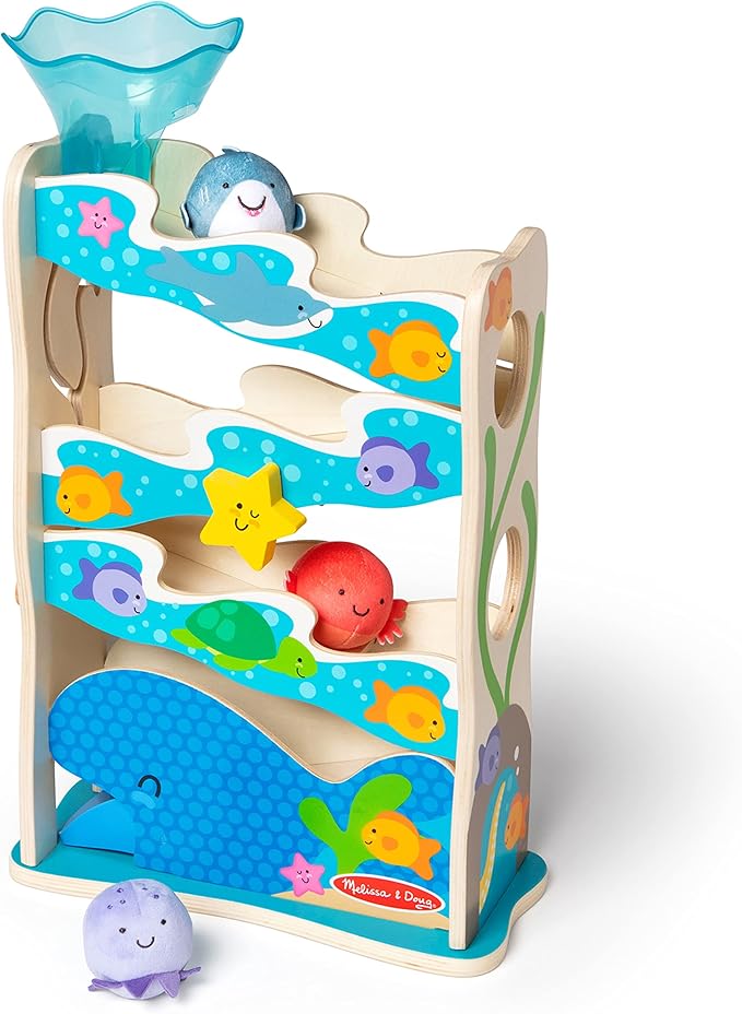 Melissa & Doug Rollables Ocean Slide Wooden Baby Ball Drop Toy, 5-Piece Ocean-Themed Infant Toys, Early Learning Activity for Fine Motor Skills & Sensory Play, Toddler Toys for Kids Ages 12m+