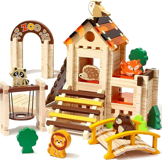 Toyssa Wooden Building Blocks for Kids Ages 4-8, 167 PCS Stacking Blocks STEM Building Toys with Animals & DIY House, Christmas Birthday Gifts for Girls Boys 4 5 6 7 8 Years Old