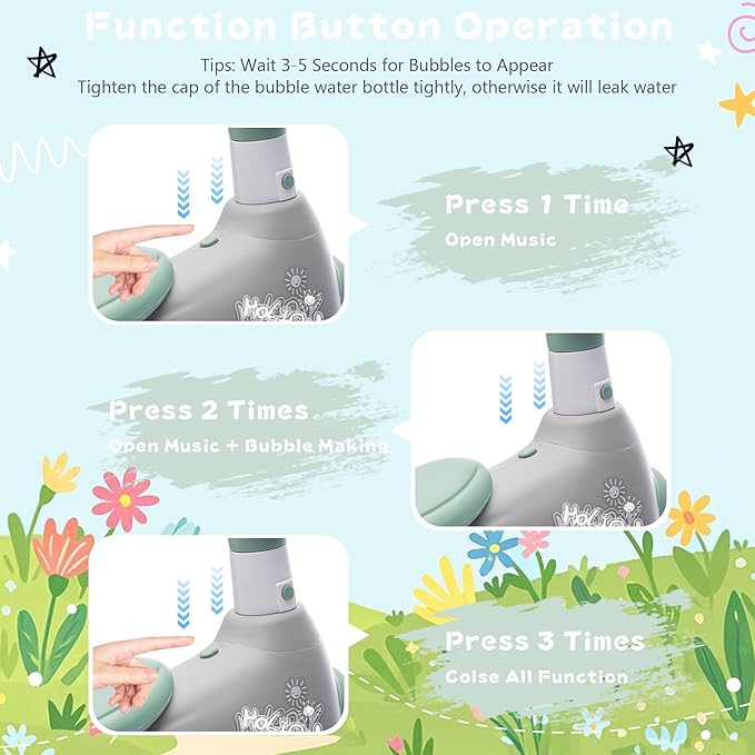 Baby Balance Bike 1 Year Old with Music, Lights, Bubble Machine, 4 Wheels Pedal-Less Toddler Ride on Toys for 12-36 Months Birthday Gift, Toddler boy Toys Ride on car (Green & Gray)