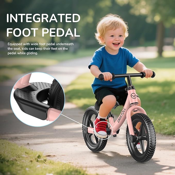 Umatoll Toddler Balance Bike 2 Year Old, Kids Bike Toy for 18 Months to 5 Years Old, Tool-Free Adjustment, Birthday Gifts for 2-3 Boys Girls, No Pedal
