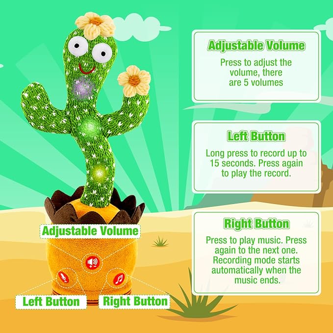 Ayeboovi Dancing Talking Cactus Toys for Baby Toddler, Interactive Talking Cactus Baby Toys Repeating Record What You Say, Volume Adjustable Singing Mimicking Toy with 120 Songs for Boys Girls Gifts