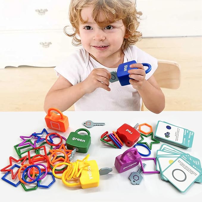 Xylolin Preschool Shape Sorting Matching Learning Locks with Keys Toys for Toddlers, Color Recognition Toy Set,Montessori Educational Fine Motor Skills Toy for Kids Ages 3+