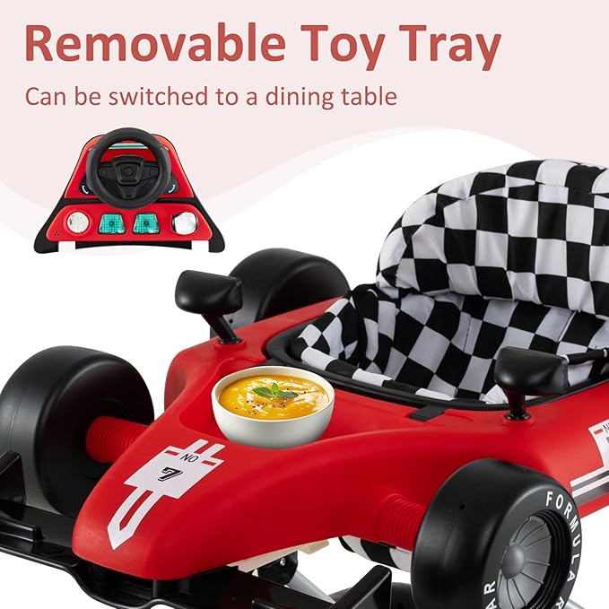 INFANS 4 in 1 Baby Walker, Foldable Toddler Activity Center with Adjustable Height, Padded Seat, Music, Light, Removable Tray, Push Walker for Girls Boys Aged 6-18 Months (Red)