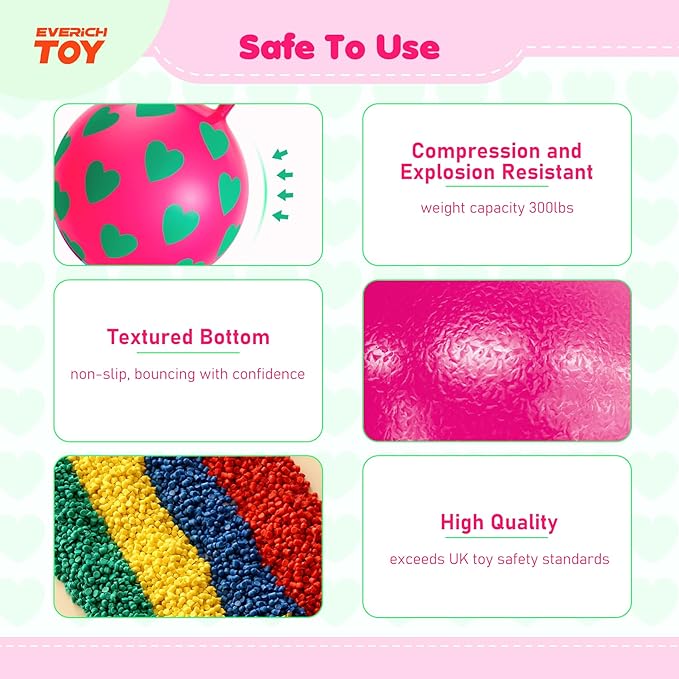 EVERICH TOY Hopper Ball for Kids 3-6, 15In Hippity Hop Ball Toy, Sit On Bouncy Balls with Handle, Indoor Outdoor Inflatable Christmas Hopping Toy for Girls Boys Gifts with Pump