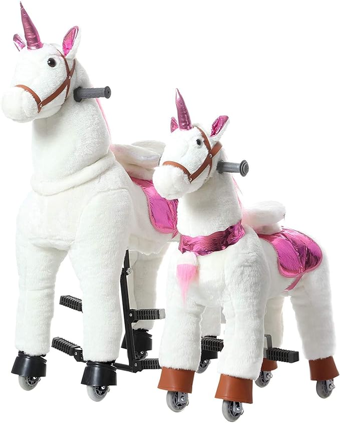 JoJoPooNy Ride on Unicorn Toys for Girls, Ride on Horse Riding Pony for Children 3-6 Years Old, Rideable Plush Walking Horse Animal with Wheels