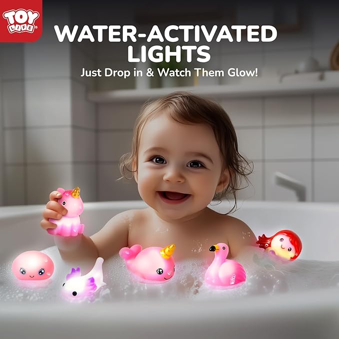 TOY Life 6 PCS Mermaid Light Up Bath Toys for Kids Ages 4-8, No Hole Glow Bath Toys for Kids, Baby Toddler Bath-Time Christmas Birthday Gifts for Grandkids, Girls, Ideal for Shower, Bathtub, Pool