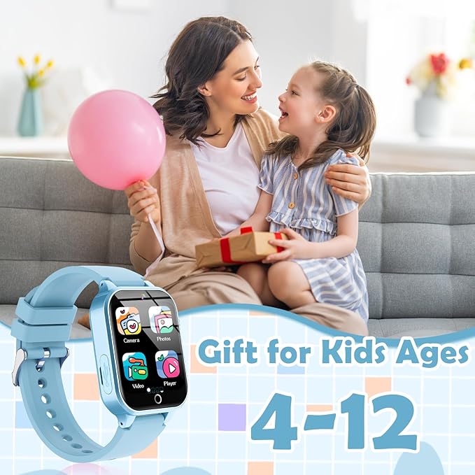 Luyiilo Smart Watch for Kids, with 26 Puzzle Games, Touch Screen, HD Camera, Alarm Clock, Toys for Ages 4-12 Years Old.Birthday Gift for Boys Girls (Soft Blue)