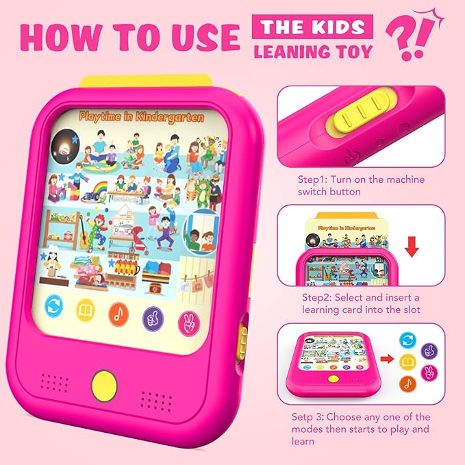 Kids Learning Tablet Educational Learning Pad for Toddlers 2-5 to Learn Alphabets, Numbers, Foods, Time, Music, Talking Cards for Toddlers，Learning Educational Toy Kids Gifts