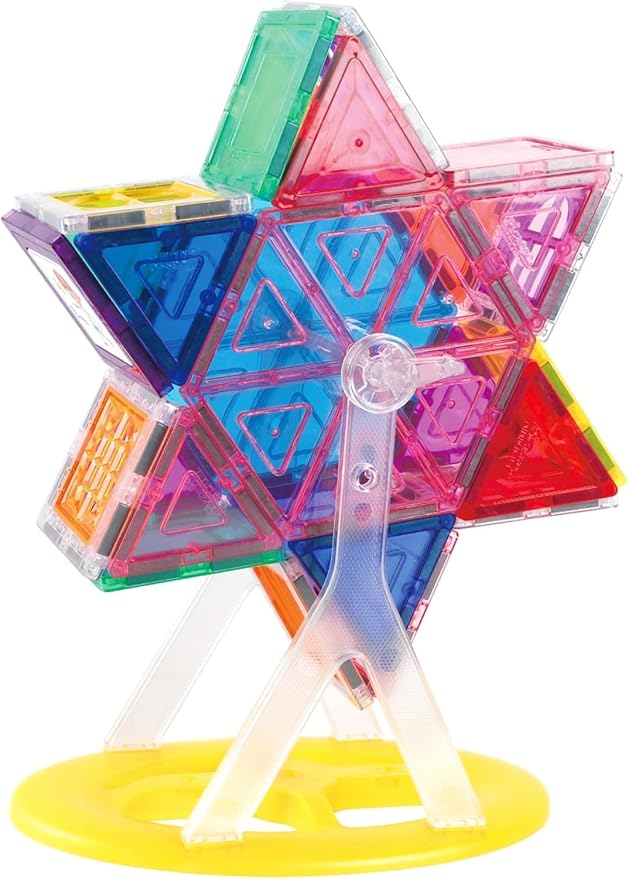 PicassoTiles Magnet Tile Building Blocks Ferris Wheel Amusement Rotating Accessory Kit Compatible with Full Sized Magnetic Tiles Construction Toy Set Education STEM Learning 3D Toddler Kid Age 3+ PT09