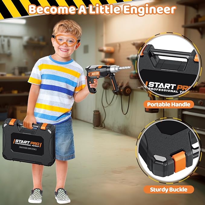 OCHIDO Kids Tool Set with Tool Box & Electronic Toy Drill, 41PCS Toddler Tool Set Kids Construction Toys for Ages 3,4,5,6,7,8, Kid Tools Boy Toys for Boys Christmas Birthday Gifts