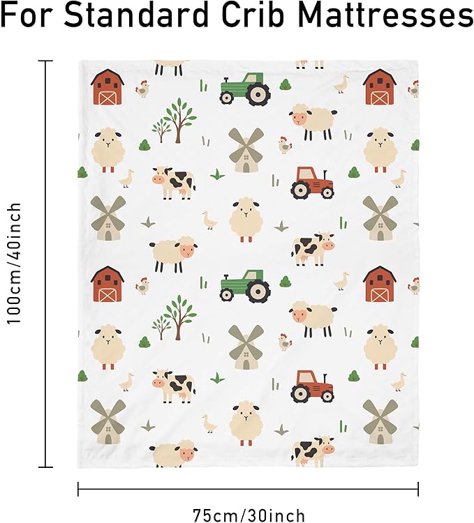 Baby Blanket for Boys Girls, 30x40 Inch Soft Lightweight Minky Dot Blanket with Farm Animals, Double-Layer Dotted Backing for Infant Toddler Nursery Crib, Sensory Security Blanket