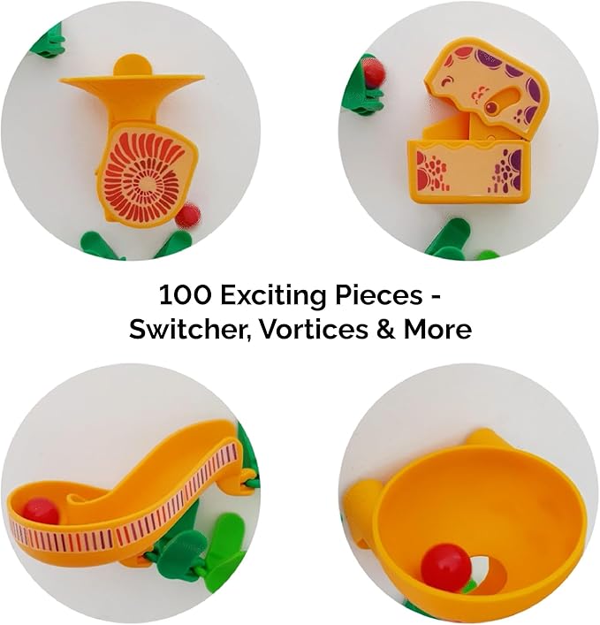 Oribel VertiPlay Magnetic Marble Run | Builder Set STEM Toy | Creative Free Play Construction Kit for Kids | Works on Fridges, Lockers & Metal Surfaces | Builder Set (75) (Dino Quest)