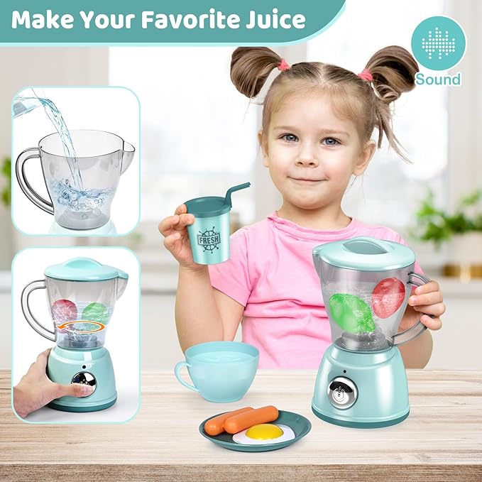 Shemira Play Kitchen Accessories, Play Kitchen Appliances Toy Set with Coffee Maker, Blender, Mixer, Toaster, Kids Kitchen Playset, Toys for 3 4 5 6 7 8 Year Old Girls, Birthday Gifts for Girls