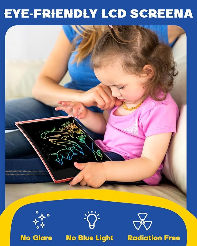 bravokids 2 Pack LCD Writing Tablet with Stylus, 8.5 inch Colorful Doodle Board Drawing Pad for Kids, Travel Games Activity Learning Toys, Pink&Pink