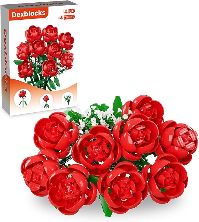 Flower Bouquet Building Kit,1000 Pcs Artificial Flower Bouquet Kit for Adults,Botanical Collection for Home Decor,Ideal Gift for Women,Christmas,Anniversaries (Rose)