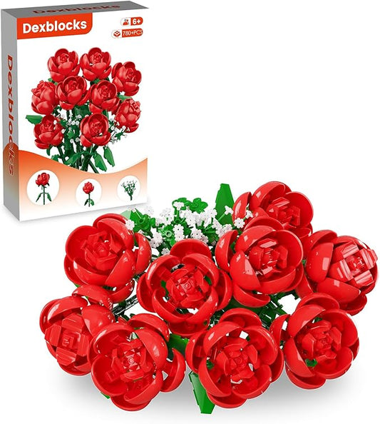 Flower Bouquet Building Kit,1000 Pcs Artificial Flower Bouquet Kit for Adults,Botanical Collection for Home Decor,Ideal Gift for Women,Christmas,Anniversaries (Rose)