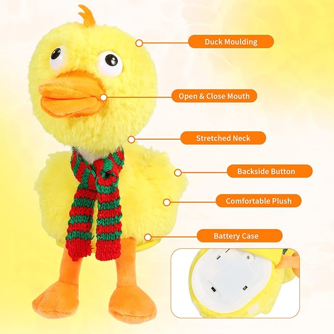 Singing Dancing Duck, Quacking Duck, Body Shaking, Plush Duck Toy Musical English Songs Singing Animated Twisting Gifts of Funny Toys for Boys Girls Kids, Christmas Animated Plush Toys