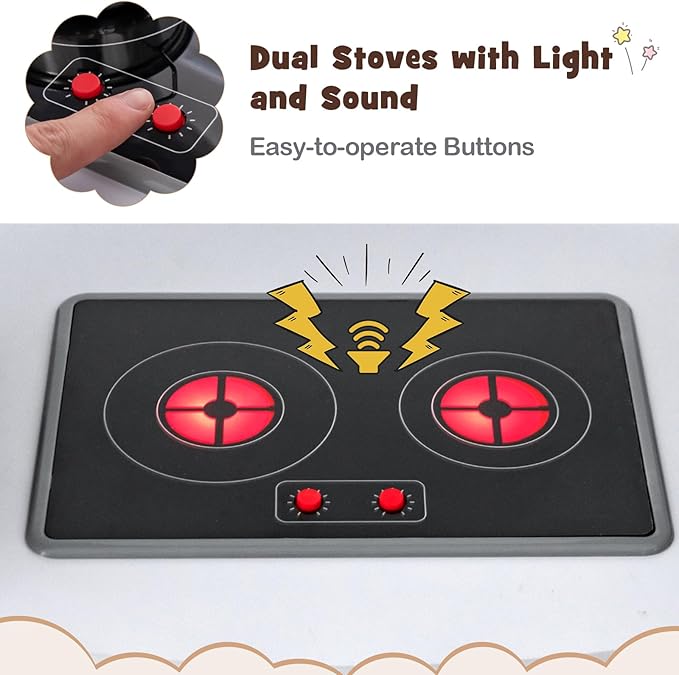 HONEY JOY Corner Kids Kitchen Playset, Ultimate Wooden Play Kitchen for Toddlers, Washing Machine, Ice Maker, Sink, Microwave, Little Chef Pretend Play Toy Kitchen Set, Gift for Boys Girls, Espresso