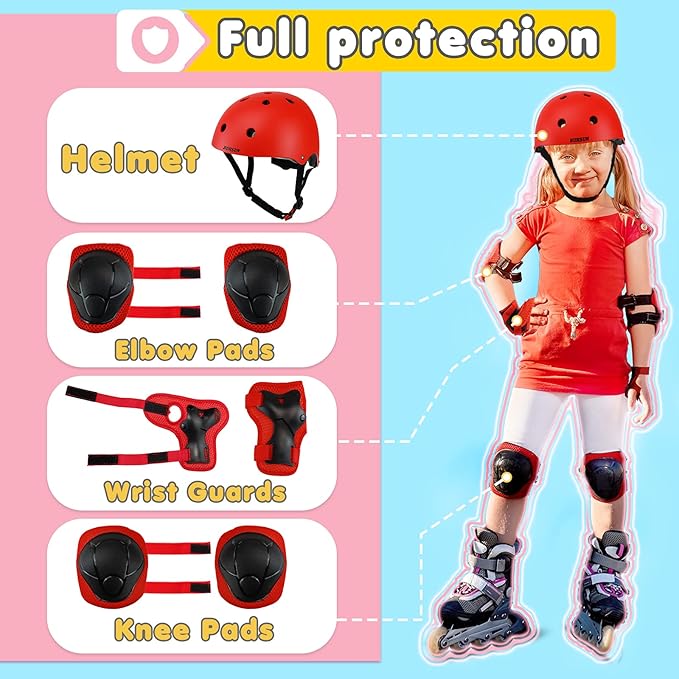 Kids Bike Helmet Set, Adjustable Toddler Helmet for Ages 2-8 Kids with Knee, Elbow & Wrist Pads | Multi-Sport Helmet for Skateboard Cycling Scooter Rollerblading