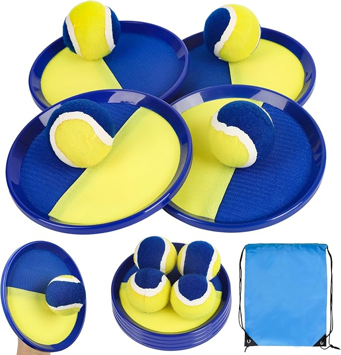Ball Catch Paddle Set Games - Upgraded Version Beach Toys Pool Backyard Camping,Outdoor Game,Toss Catch for Ages 3 4 5 6 7 8-12,Kids Family Games Gifts (4 Rackets 4Balls)