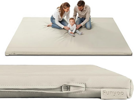 Padded 79" ×71" Large Baby Play Mat for Floor, 1.2" Thick Memory Foam Playmat with Soft Vegan Leather Cover, Cushioned Play Mat for 71" x59" Playpens, Grey