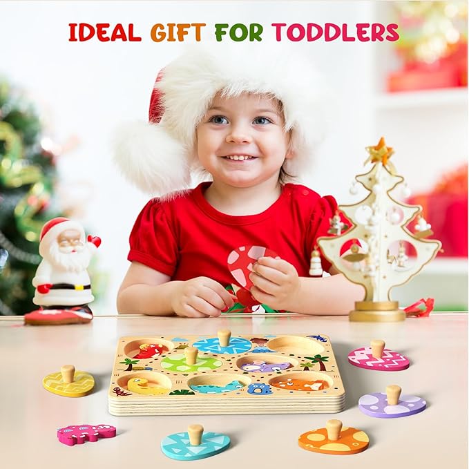 Wooden Puzzles for Toddlers, 8 Pcs Dinosaur Matching Egg Puzzle, Montessori Toys for Boy Girl Easter Birthday Gifts, Preschool Learning Activities & Educational Toys for Boys, Girls