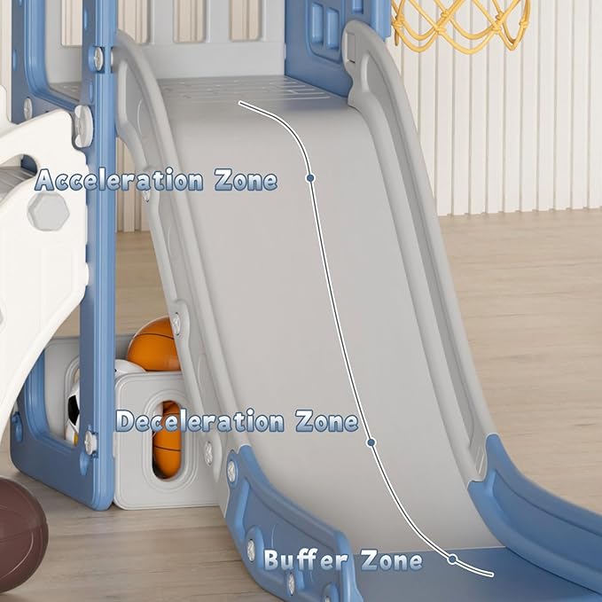 XJD 5 in 1 Toddler Slide, Kids Slide for Toddlers Age 1-3, Outdoor Indoor Playset for Toddlers with Basketball Hoop and Ball, Storage Space Christmas Birthday Gifts for Toddler (Blue)
