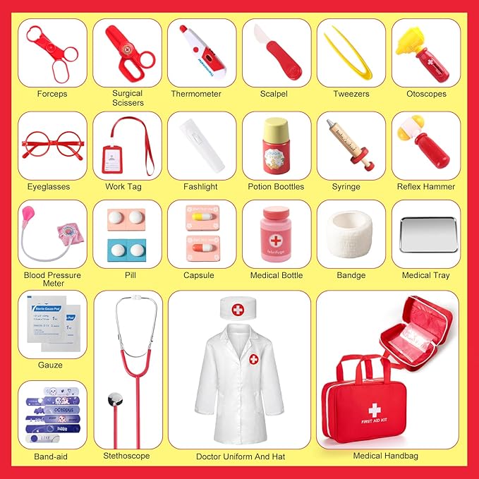 Doctor Kit for Kids, 36 Pcs Pretend Doctor Playset kit for Toddlers 3-5 with Medical Bag & Real Stethoscope ,Toddler Doctor Play Set for Boys and Girls Fun Role Playing Game Doctor Play Gift