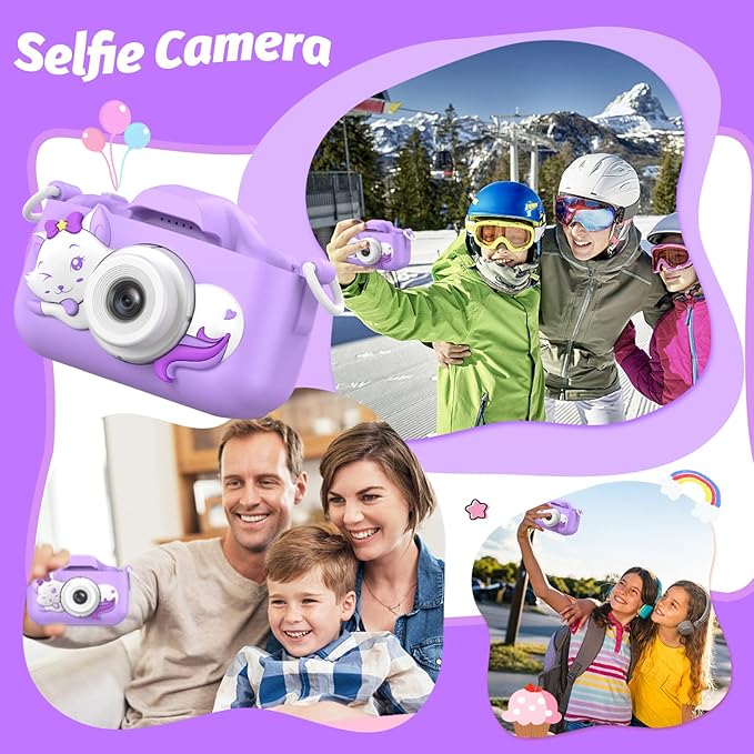 Goopow Kids Selfie Camera Toys for Girls Age 3-9, Digital Video Camera Toy with Protective Cover,Christmas Birthday Festival Gifts for 3-9 Year Old Girls Boys- 32GB SD Card Included