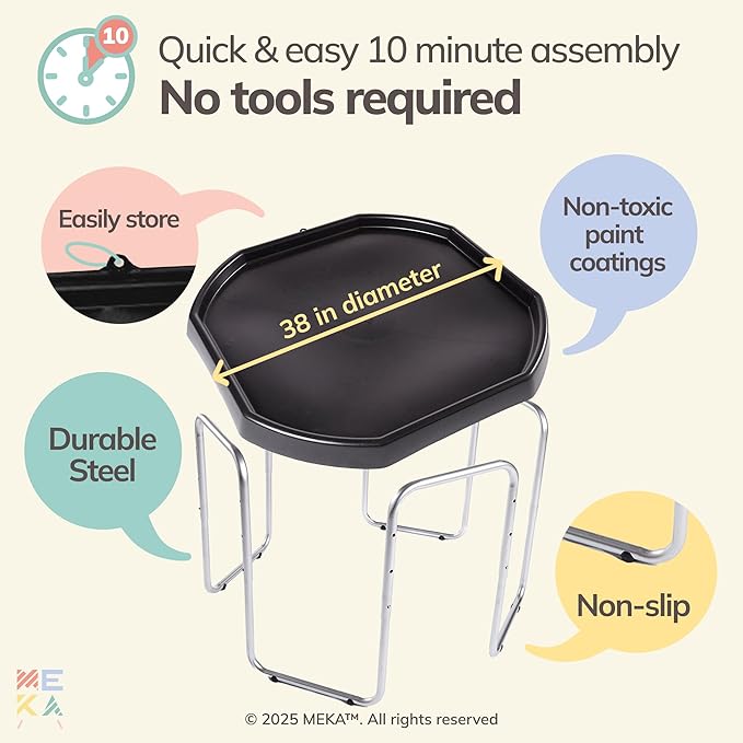 MEKA Large 38"x38" Tuff Tray Set Black, Activity Sensory Tray Plus Stand Children, Outdoor Play Sand and Water Table for Toddlers and Kids, Toy Boys Girls