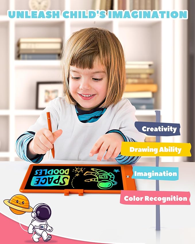ORSEN LCD Writing Tablet 10 Inch, Colorful Doodle Board Drawing Tablet, Erasable Reusable Writing Pad, Educational for 3-8 Year Old Girls Boys(Orange)