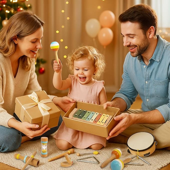 Baby Musical Instruments for Toddlers 1-3, 8PCS Montessori Musical Toy Set with Xylophone, Drum, Maracas...Perfect Toy Gift for 1-3 Year Old Boy Girl