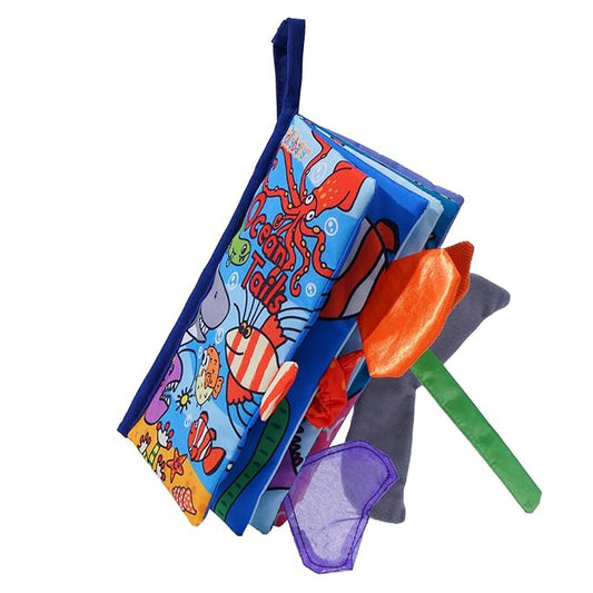 Jollybaby Baby Cloth Books, Touch & Feel Crinkle Soft Books, for Infants Babies, Toddler Early Educational Interactive Stroller Toys, Baby Girl & Boy Gift(Ocean Tails)