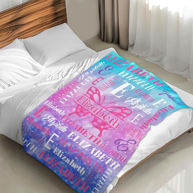 Blankets for Kids Girls 6-8, Custom Butterfly Gifts for Children Teens, Personalized with Name Soft Flannel Lightweight Monogram Name Accessories Blanket for Travel Camping Outdoor Decoration