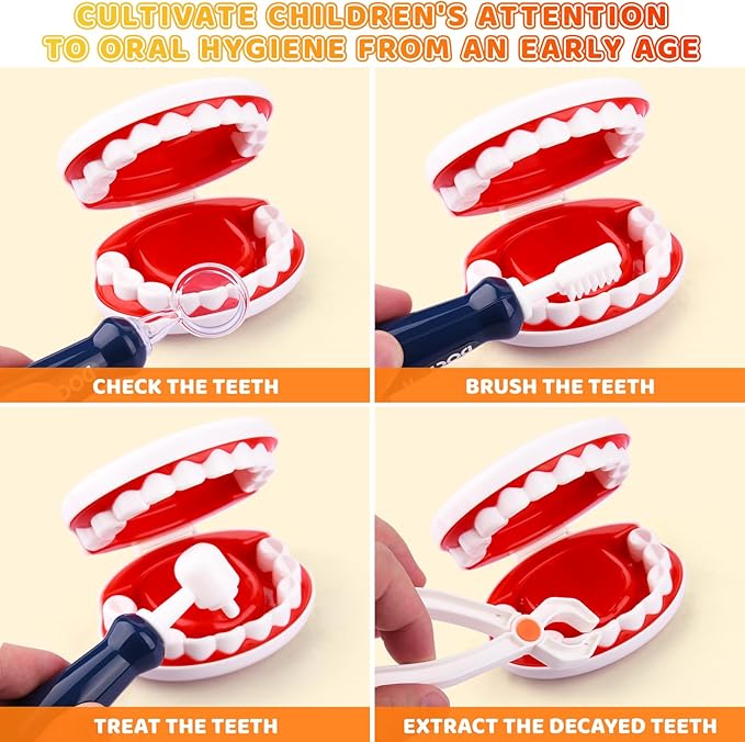 Dentist Play Set, Educational Dentist Kit for Kids, Doctor Kit for Toddlers 3-5 with Realistic Medical Tools, Pretend Play Toys for Boys & Girls