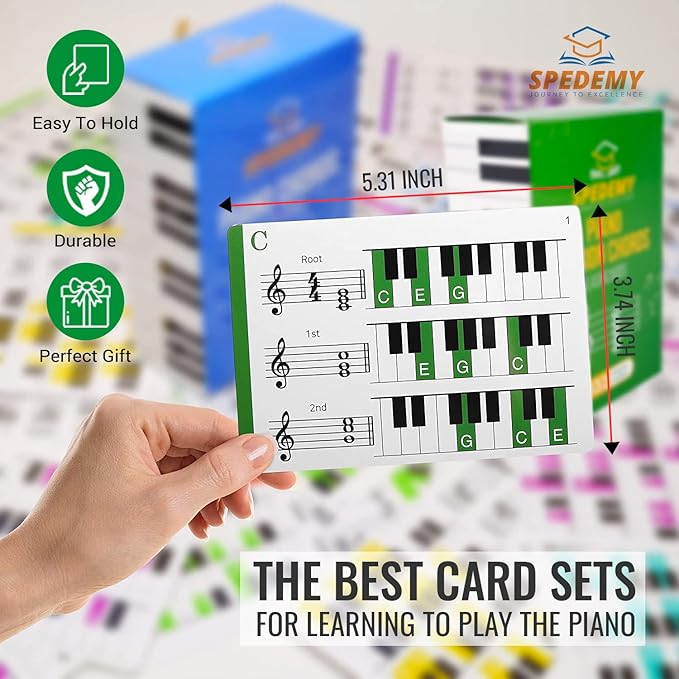 Spedemy Piano Tension Chord Flashcards Set in Gift Box - Piano Chords Chart - ColorCoded Flash Cards for 252 Chords - 21 Frequent Chords, 12 Keys - Fun Educational Flashcards for Piano, Music Learners