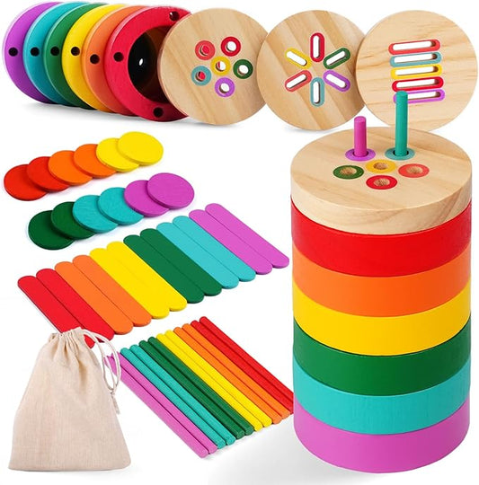 Montessori Toys for 2 Year Old, 4-in-1 Wooden Color Sorting Sensory Toys for Toddlers Fun Play Preschool Learning Activities Fine Motor Skills Educational Toys for Age 3 4 5 Boys Girls Gifts
