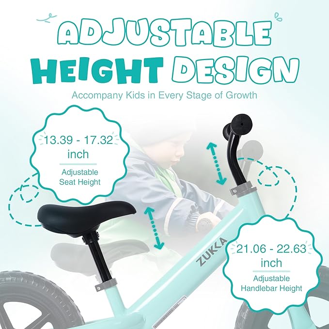 MEGHNA Toddler Balance Bike Kids Toy Aged 2-5 Years Old with Safety Footrest Adjustable Height Seat and Handlebar Strider Bike 8 inch Wheel for Over 18 Months Baby Toddler Kids, Easy to Assembly