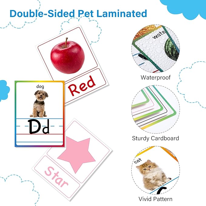 Yisong 56 Pieces Alphabet and Number Bulletin Board Set Educational Bulletin Board Cards Early Learning Colors Shapes Cards Manuscript Alphabet Number Posters for Kindergarten Classroom Decorations